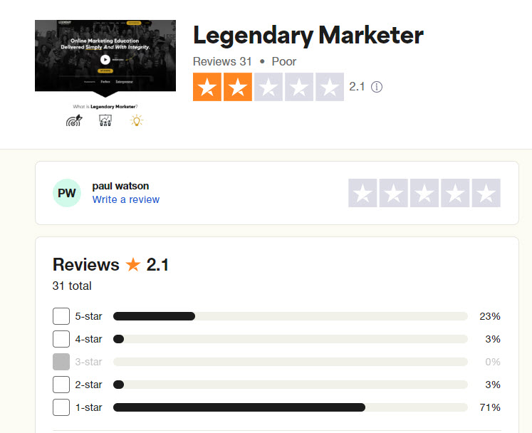 Legendary Marketer Review - Trustpilot